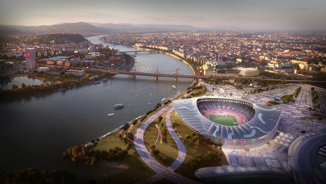 az Olimpiai Park helyszíncsoportban található Olimpiai Atlétikai Stadionról, amely a IX., X. és XXI. kerületekben, a Kvassay-zsilip térségében van, és az esetleges 2024-es budapesti olimpia egyik helyszíne lesz. (Forrás: MTI)